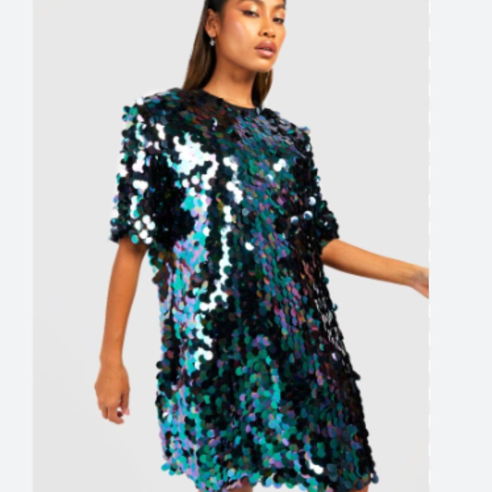 Missguided Disc Sequin Shirt Dress
